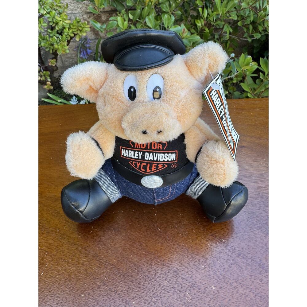 Vintage 1993 Harley-Davidson Plush Pig Stuffed Animal Play By Play Motorcycle‎